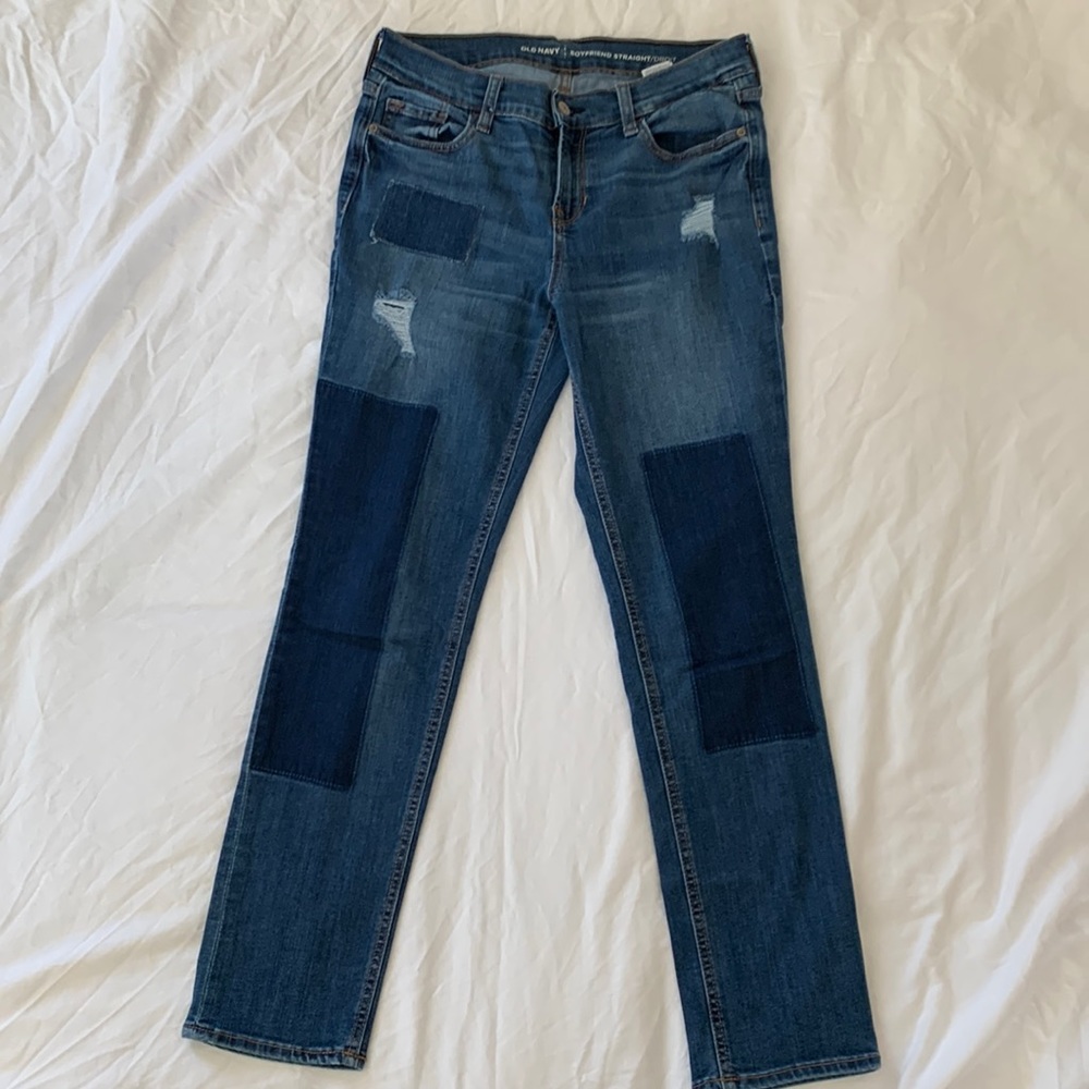 Old Navy Boyfriend Distressed Patchwork Jean